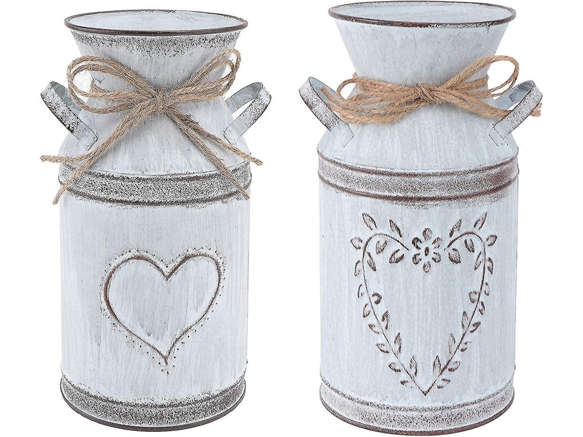 Rebe-2 Jarras De Leche Corazón Vase De Metal Rustico Decorativo Estilo Campestre Maceta Plantador Rural Para Hogar Jardín