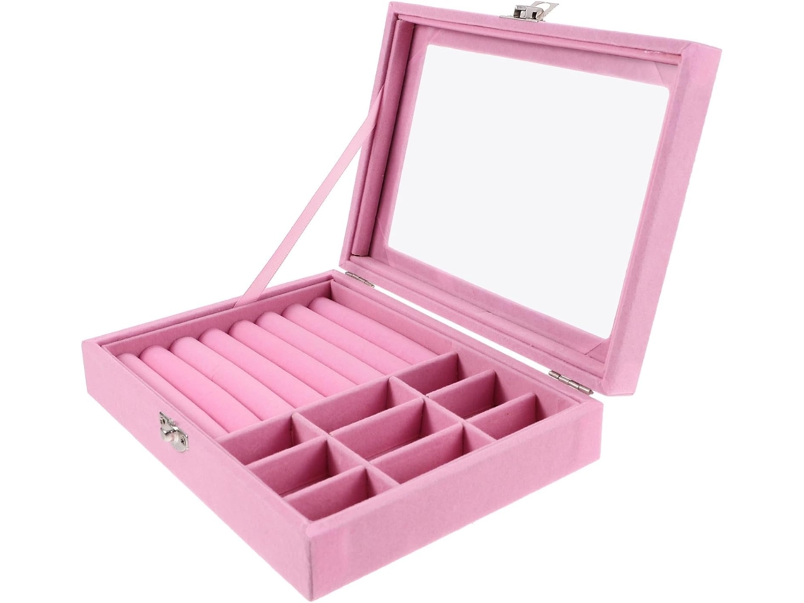 Joyero Acrílico Compartimentos Fácil Abrir Portátil Guardar Collares Anillos Tocador Rosa Tapa