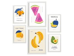 NACNIC Set De 6 Posters De Comida Y Alimentación Frutas Coloridas Láminas De Naturaleza Y Nutrición Para  Tamaños A3 & A4 Marcos Blancos