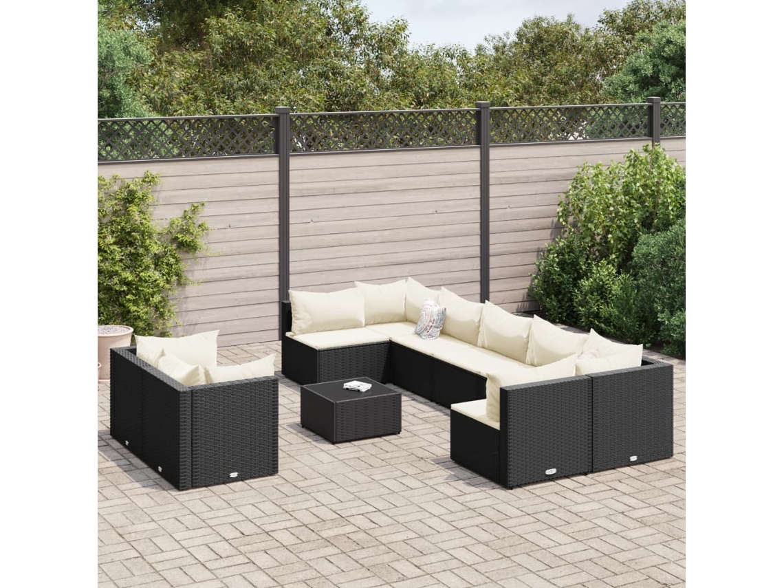 Conjunto de sofá de jardín de 10 piezas con cojines en mimbre sintético negro de DKD Home Decor