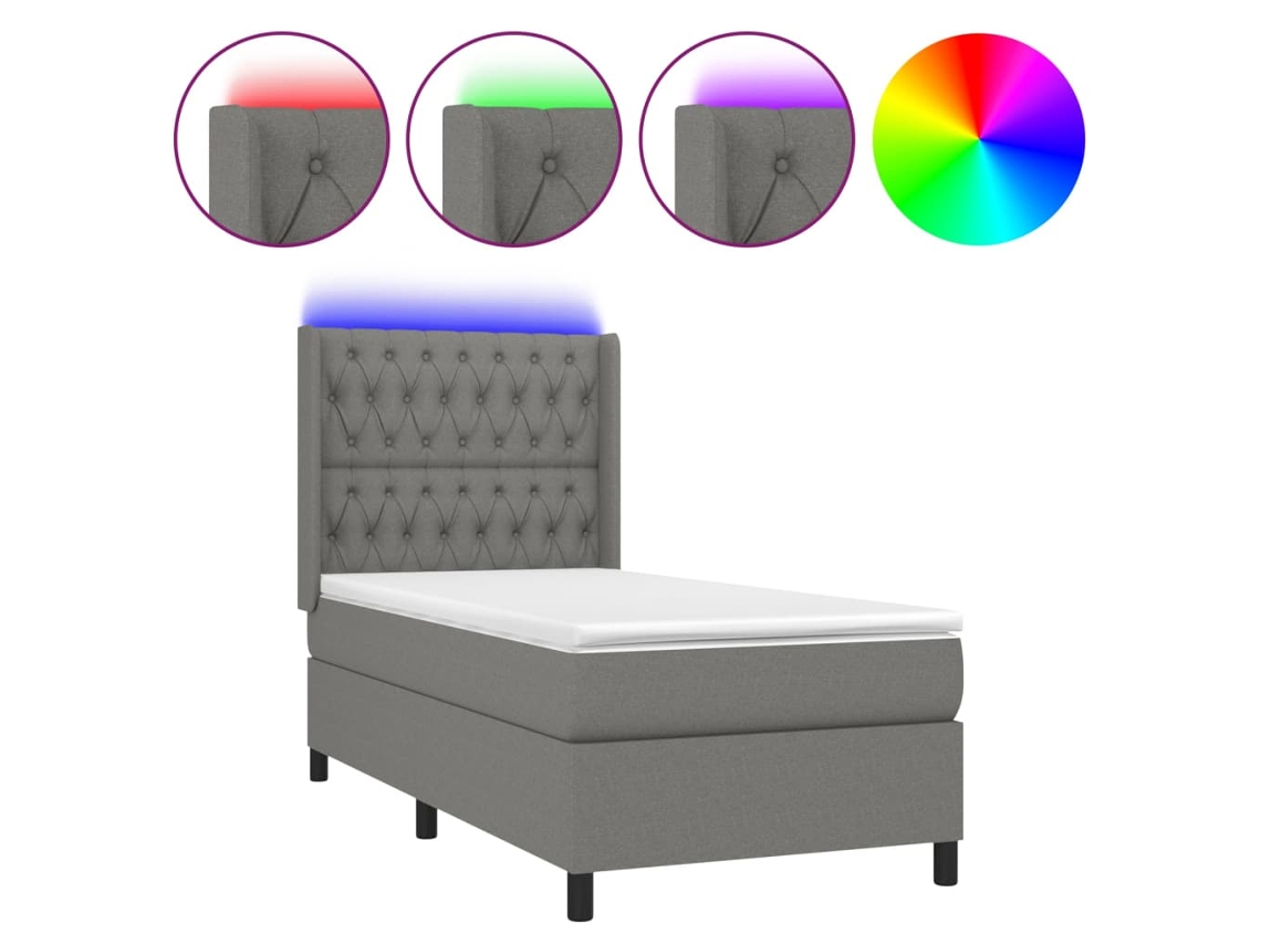 Maison Exclusive - Cama Box Spring Colchón Y Luces Led Tela Gris Oscuro 100x200 Cm