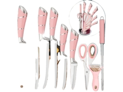 Juego de cuchillos de cocina, mango ergonómico, construcción duradera, color rosa.