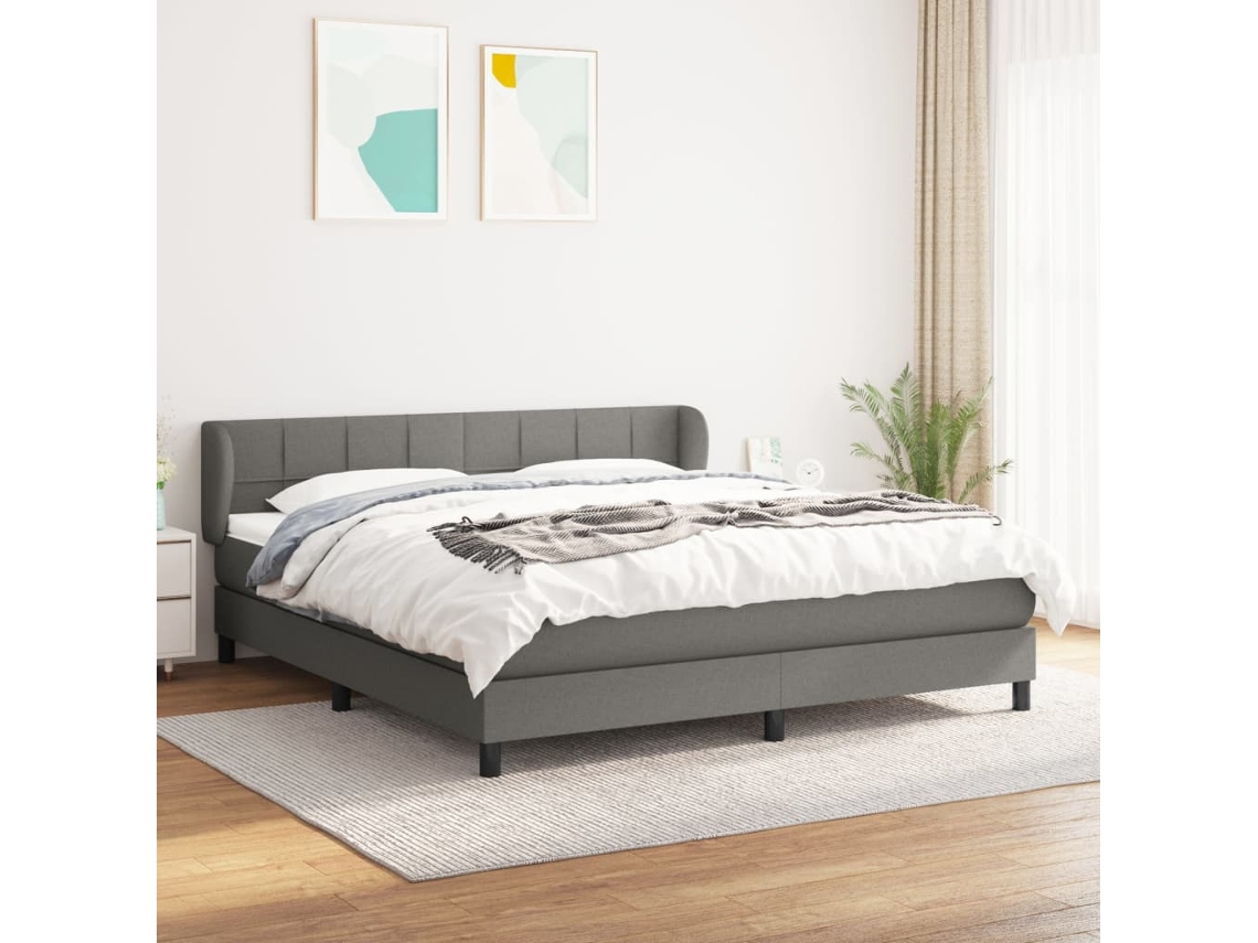 Cama Box Spring Con Colchón Tela Gris Oscuro 180x200 Cm