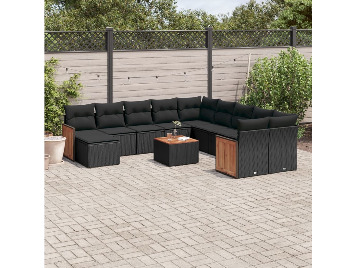 Conjunto de sofá de jardín de 12 piezas con cojines en mimbre sintético negro de DKD Home Decor