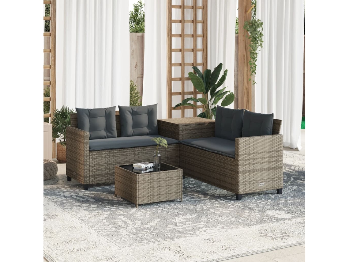 Sofá/mesa de jardín con forma de LC y cojines de ratán gris Lovely Home