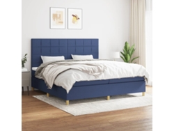 Cama Box Spring Con Colchón Tela Azul 200x200 Cm