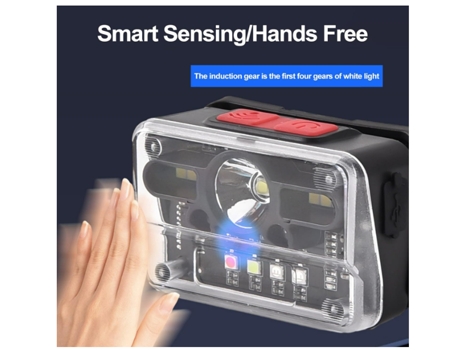 Linterna frontal recargable por USB, luz de acampada con sensor inteligente, 9 modos de marcha, linterna frontal resistente al agua CHRONUS