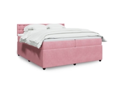 Cama Box Spring Con Colchón Terciopelo Rosa 200x200 Cm