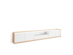 Mueble para TV, 310x37x50cm, para televisores de hasta 80'', color blanco y roble claro.
