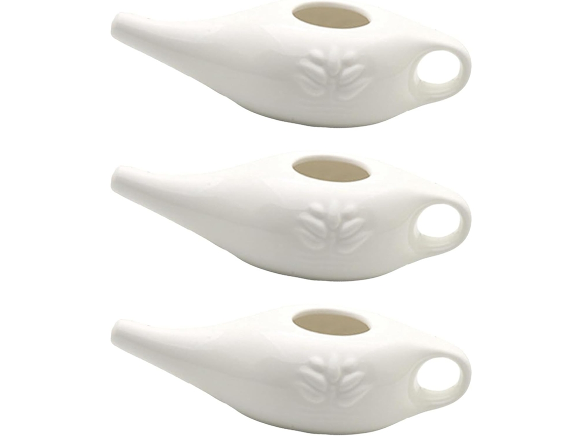 3 X 250 Ml De Irrigador Nasal De Cerámica Con Boquilla Antigoteo Para Mujeres, Color Blanco.