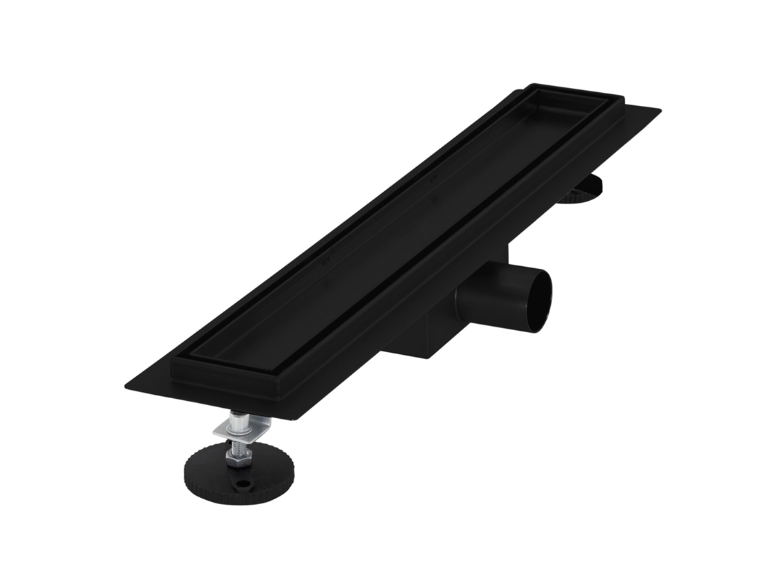 Canal de ducha de acero inoxidable alicatable de 50 cm y sifón Juego completo Negro Plano LUXEBATH