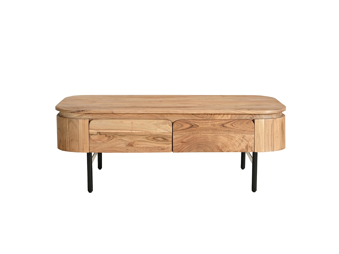 Mesa De Centro Con Almacenaje De Madera Maciza Y Metal Negro Con 4 Cajones 115 Cm Napoli Miliboo