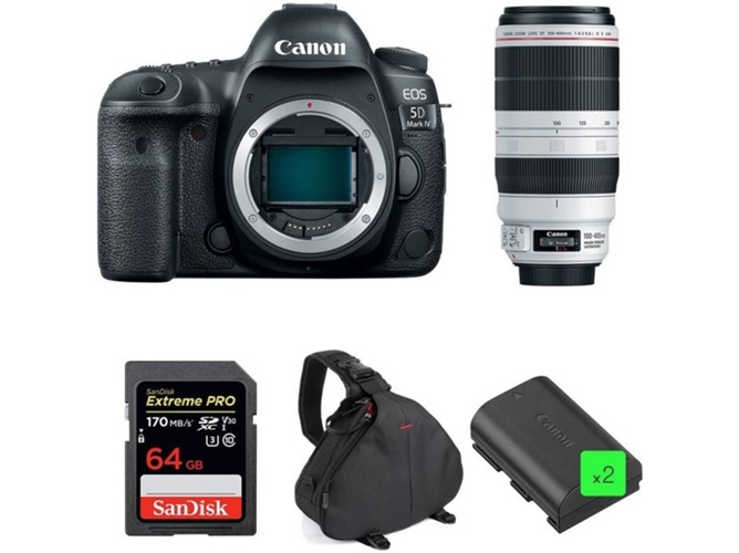 Kit Cámara Reflex CANON EOS 5D Mark IV + EF 100-400mm f4.5-5.6L IS II USM + SanDisk 64GB + LP-E6N + Bolsa