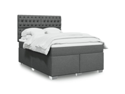 Cama box spring con colchón tela gris oscuro 140x200 cm