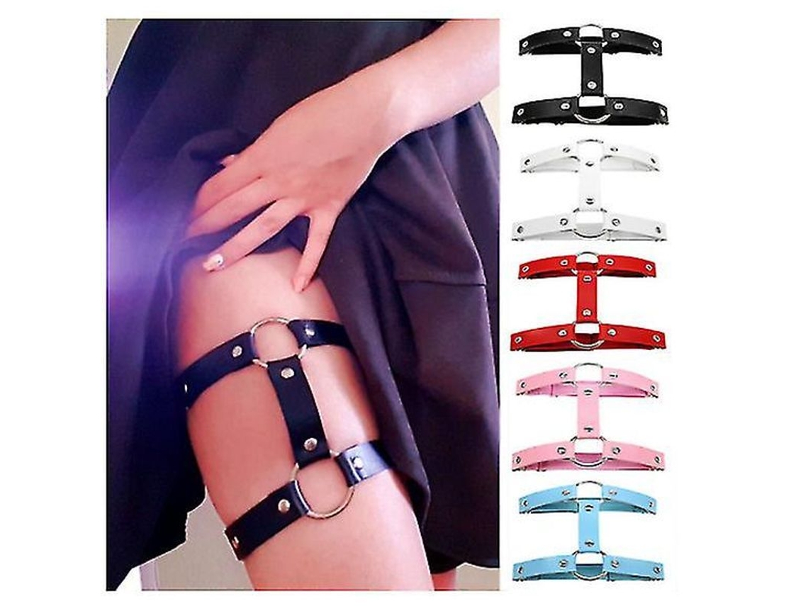 2026-2pcs Cinturón De Ligas Gótico De Doble Fila Elástico Para Piernas Estilo Punk Talla Única