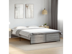 Estructura Cama Madera Ingeniería Metal Gris Sonoma 160x200 Cm