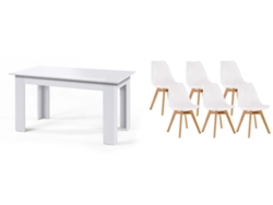Pack Mesa Fija de Comedor o Cocina Blanco 6 Sillas Nordic Blanco SALDOSYSTOCKS