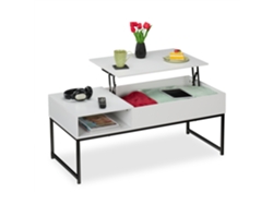Relaxdays Mesa De Centro Abatible, Mesita Baja, 45x110x50 Cm, Compartimento Lateral Y De Almacenamiento, Metal, Blanco