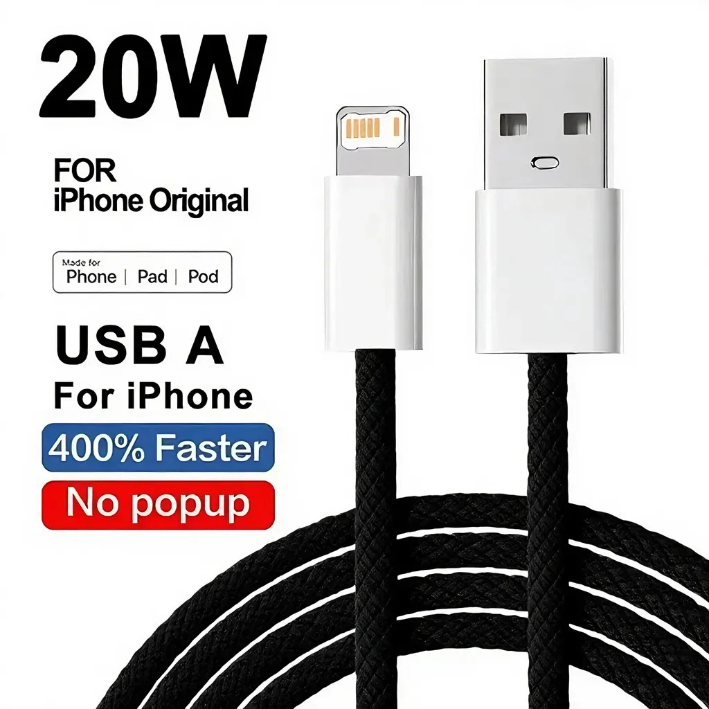 Cable Usb Trenzado De Carga Rápida De 20 W (negro, 2 M) Para Iphone