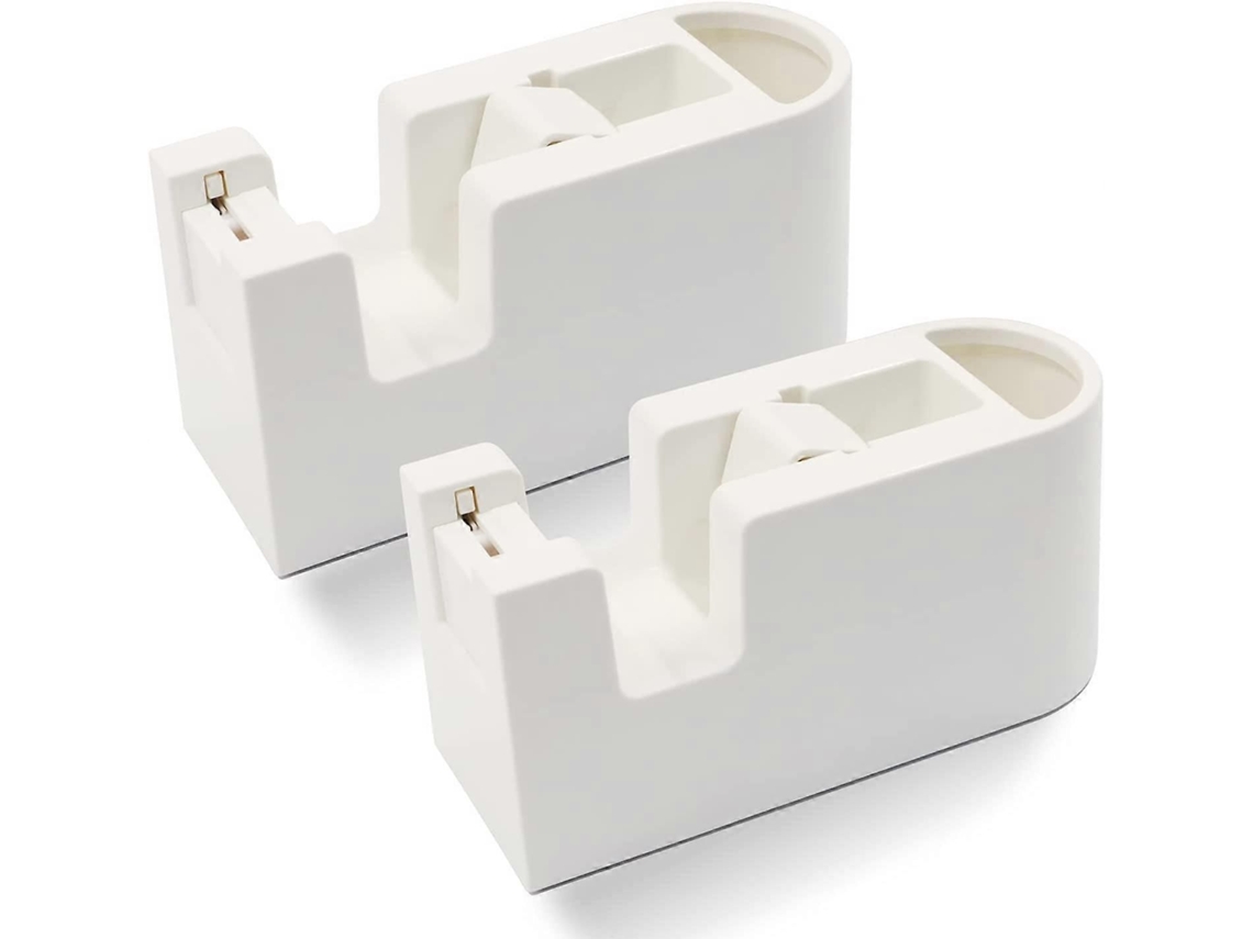 Juego de 2 dispensadores de cinta adhesiva con almacenamiento, cabezal de corte automático, soporte para cinta Scotch y base antideslizante.