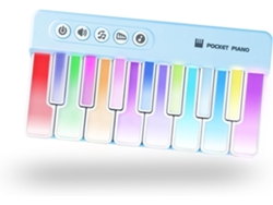 Mini piano de juguete Eifson con teclado, piano de bolsillo portátil con luces para niños pequeños (azul)