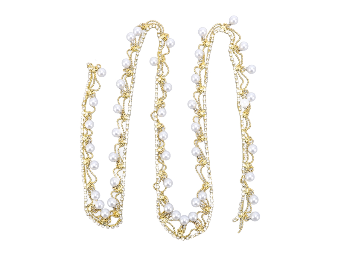 Borde De Perlas Con Flecos Y Diamantes De Imitación De 2 Cm, Cadena De Borla Dorada, 1 Collar De Jardín Para Ropa