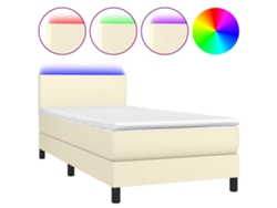 Maison Exclusive - Cama Box Spring Colchón Y Led Cuero Sintético Crema 100x200 Cm