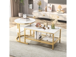 Mesa de centro moderna, mesas auxiliares para sofá con aspecto de mármol y estructura de metal para sala de estar Rosahqnda (2 piezas)