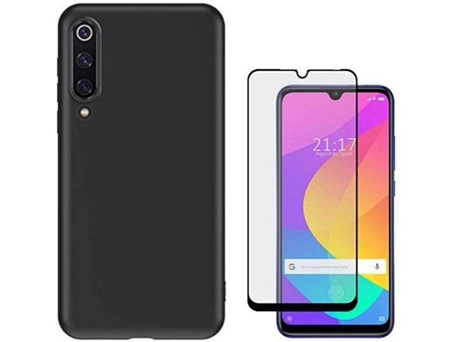 Kit Carcasa y Protector de Cristal 5D Full Cover Xiaomi Mi A3 Silicona Negro