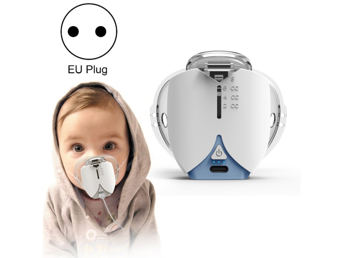 Nebulizador portátil de micromalla para adultos y niños, silencioso, con adaptador europeo estándar. (Azul y blanco)
