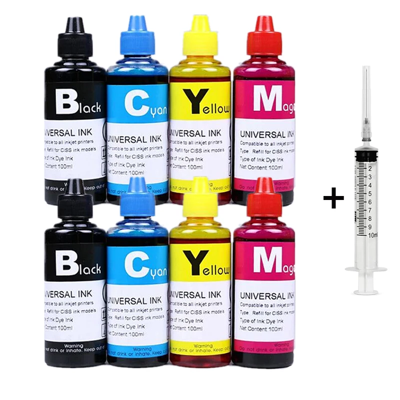 Kit Universal 2bk 2c 2y 2m100ml Para Cartuchos De Impresora Hp 21 22 301 302 304 121 122 123 650 652 300 140 141 63 65 343 338
