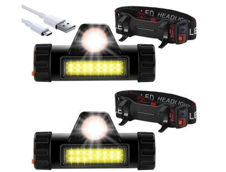 Linterna frontal recargable, [paquete de 2] Linterna frontal LED súper brillante liviana con 2 modos de iluminación, linterna frontal LED, faro imp...