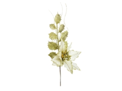 Decoraciones navideñas con flores artificiales y hojas doradas