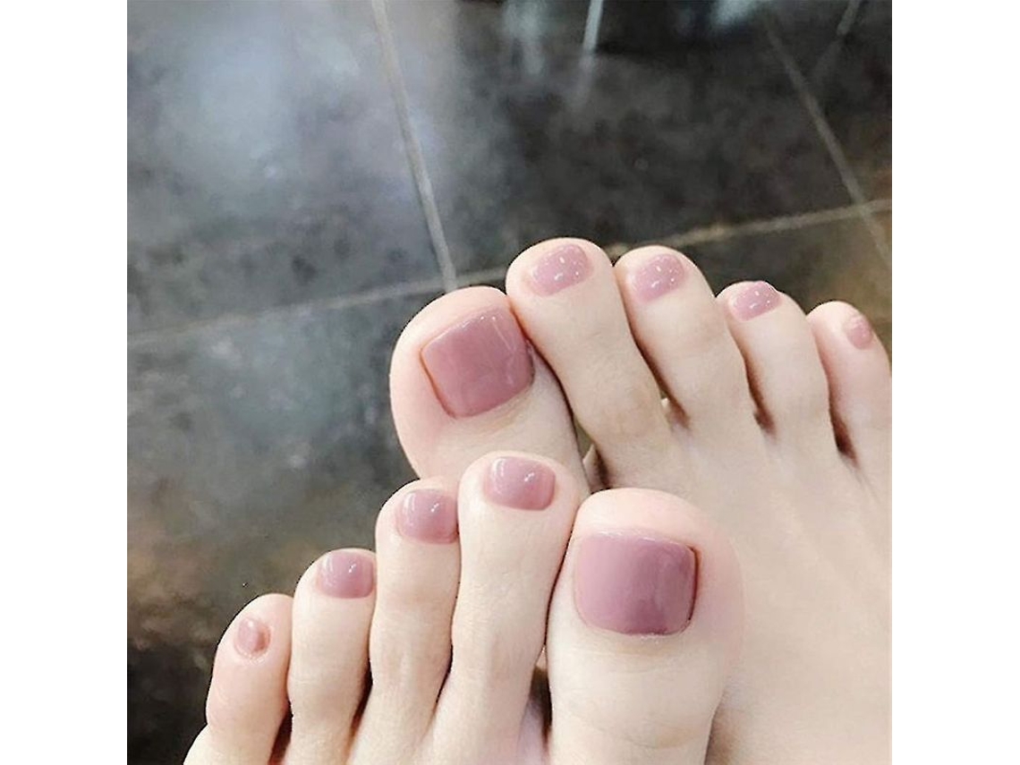 Uñas Postizas Cortas Cuadradas De Acrílico Rosa Con Purpurina Para Los Pies (24 Unidades) Para Mujer.