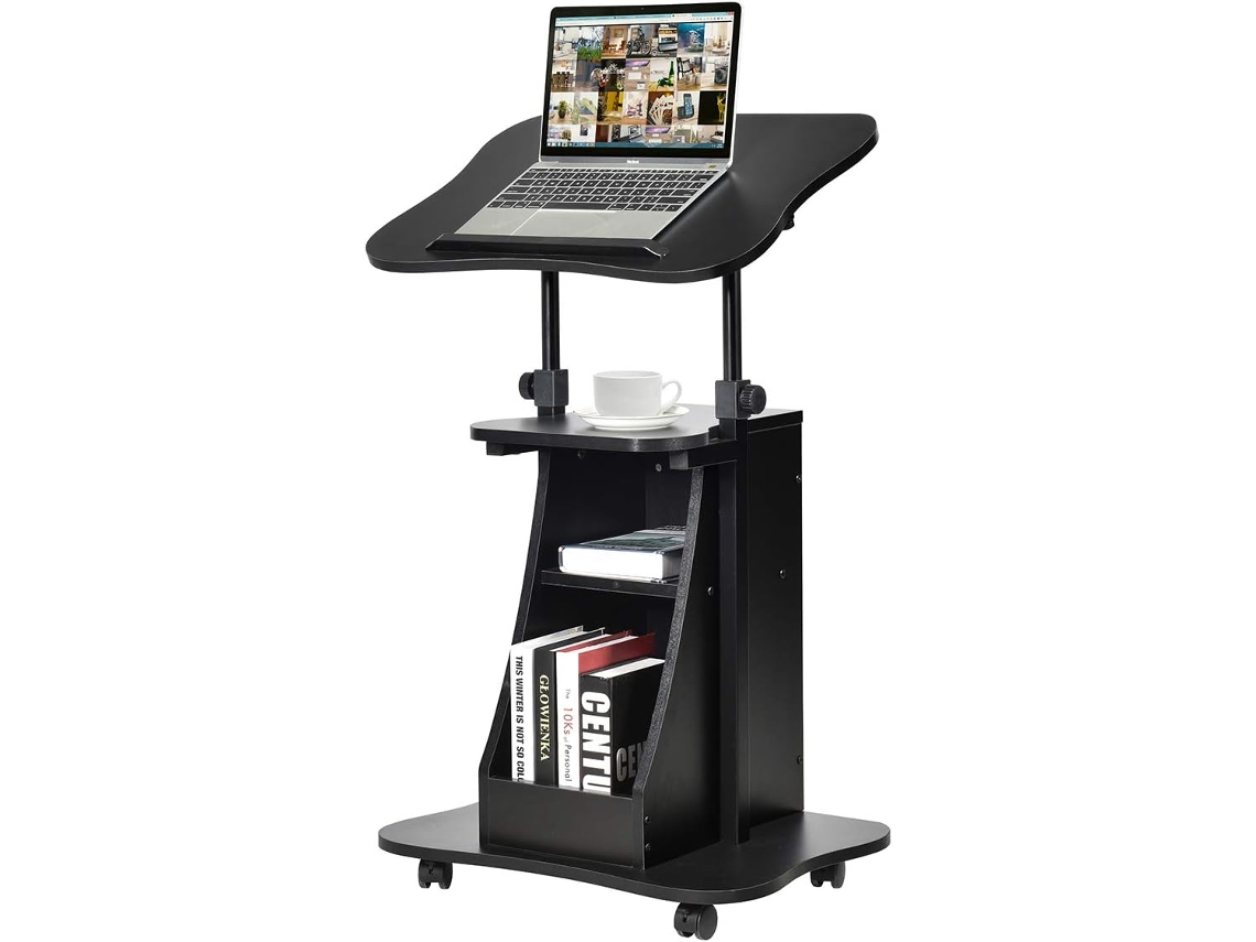 Mesa para Ordenador Portátil Altura Ajustable con Ruedas y Estante Carro para Computadora para Oficina Hogar COSTWAY