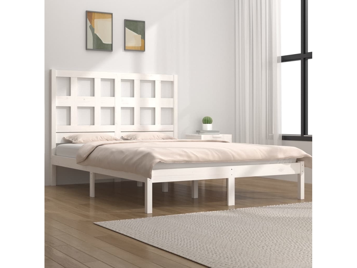 Marco de Cama Madera de Pino Macizo Blanco (200x200cm)