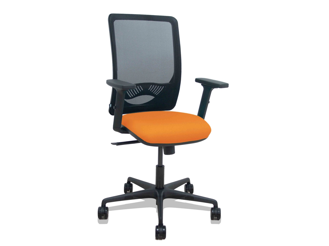 Silla De Oficina Zulema Con Mecanismo Sincro Tapizada Con Tela Color Naranja Y Malla Color Negro