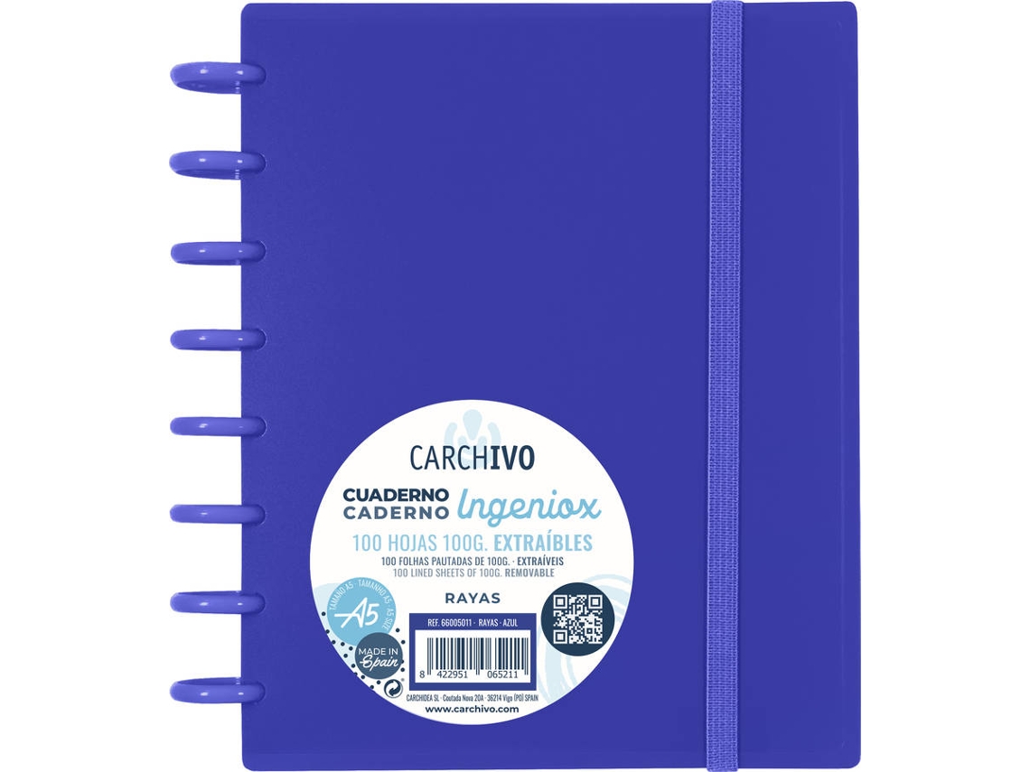 Cuaderno INGENIOX Azul intenso con elástico (Azul - A5 - Pautado)