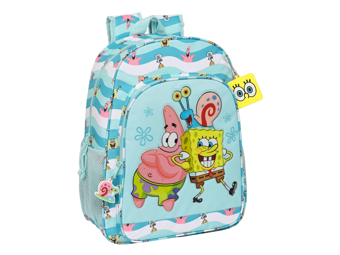 Mochila de La Escuela Bob Esponja Mantente Positivo Azul Blanco 33 x 42 x 14 cm