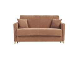 Sofá Cama De 3 Plazas Efecto Tela Terciopelo Tierra Quemada Y Madera Clara Con Colchón De 18 Cm Skandy Miliboo
