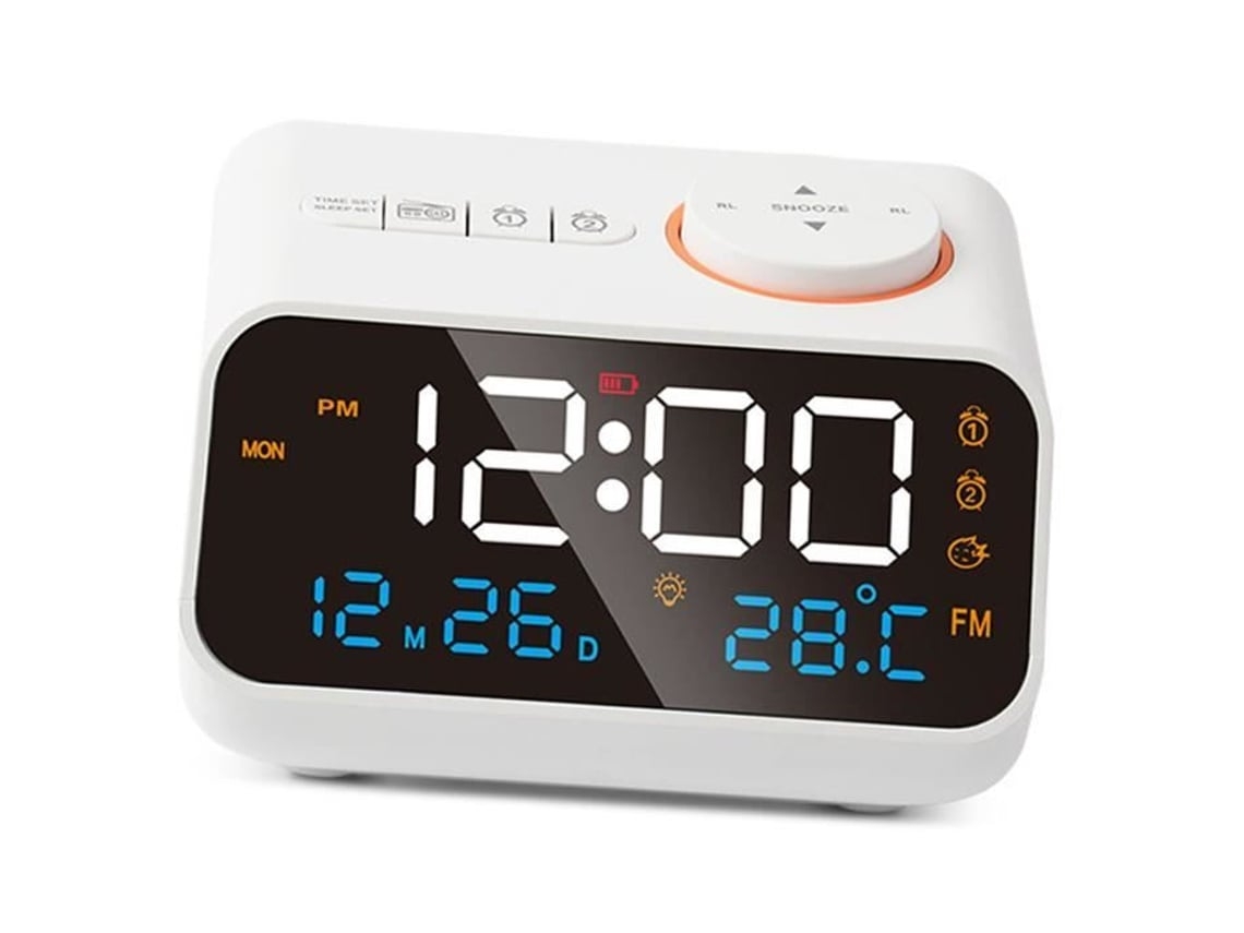 Reloj Despertador Con Radio Multifuncional, Cronómetro Con Música, Radio Fm, Reloj Despertador Recargable Para La Lavadora, Blanco*