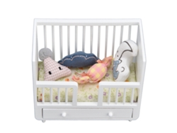 20du26 Cama miniatura de madera para muñecas, hecha por uno mismo, para casa de muñecas, con cajón y cojines.