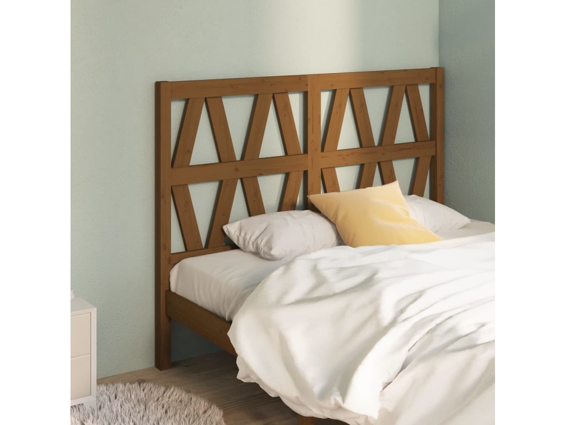 Cabecero De Cama Madera Maciza De Pino Marrón Miel 126x4x100 Cm