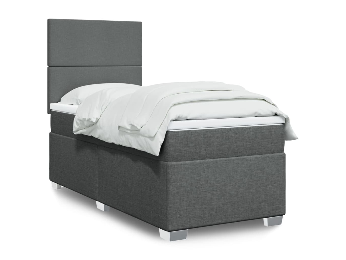 Cama box spring con colchón tela gris oscuro 90x190 cm