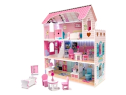 Casa de muñecas de madera MDF muebles 70cm LED rosa PRICENET