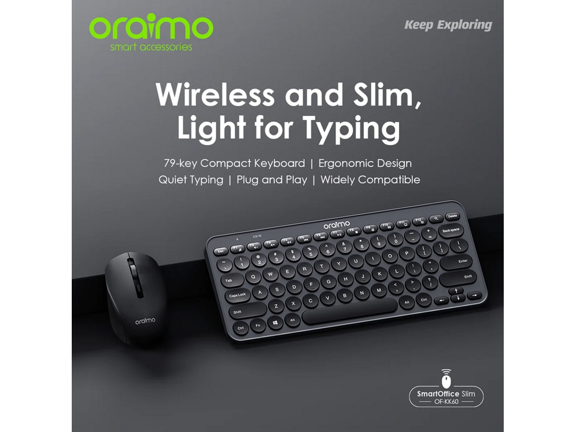 Combo De Teclado Y Ratón Inalámbricos Delgados Oraimo Smartoffice Con Mecanismo De Tijera Silencioso.