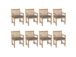 Sillas de jardín DKD Home Decor de 8 piezas con cojines grises de teca maciza