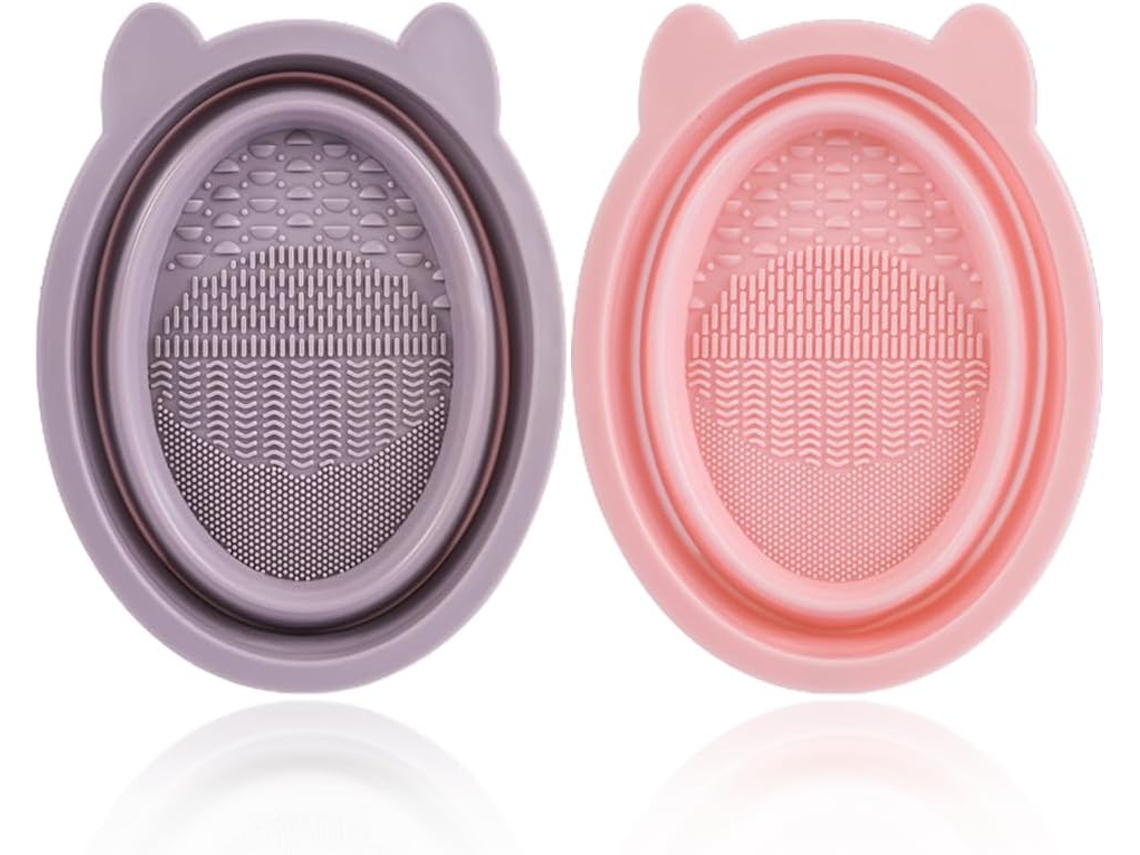 2 Alfombras De Silicona Rosa Para Cepillos De Limpieza Maquillaje