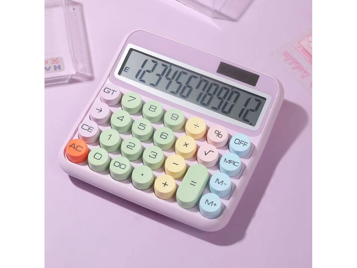 Calculadora Mecánica Rosa Lcd 12 Dígitos Botones Grandes Dual Power