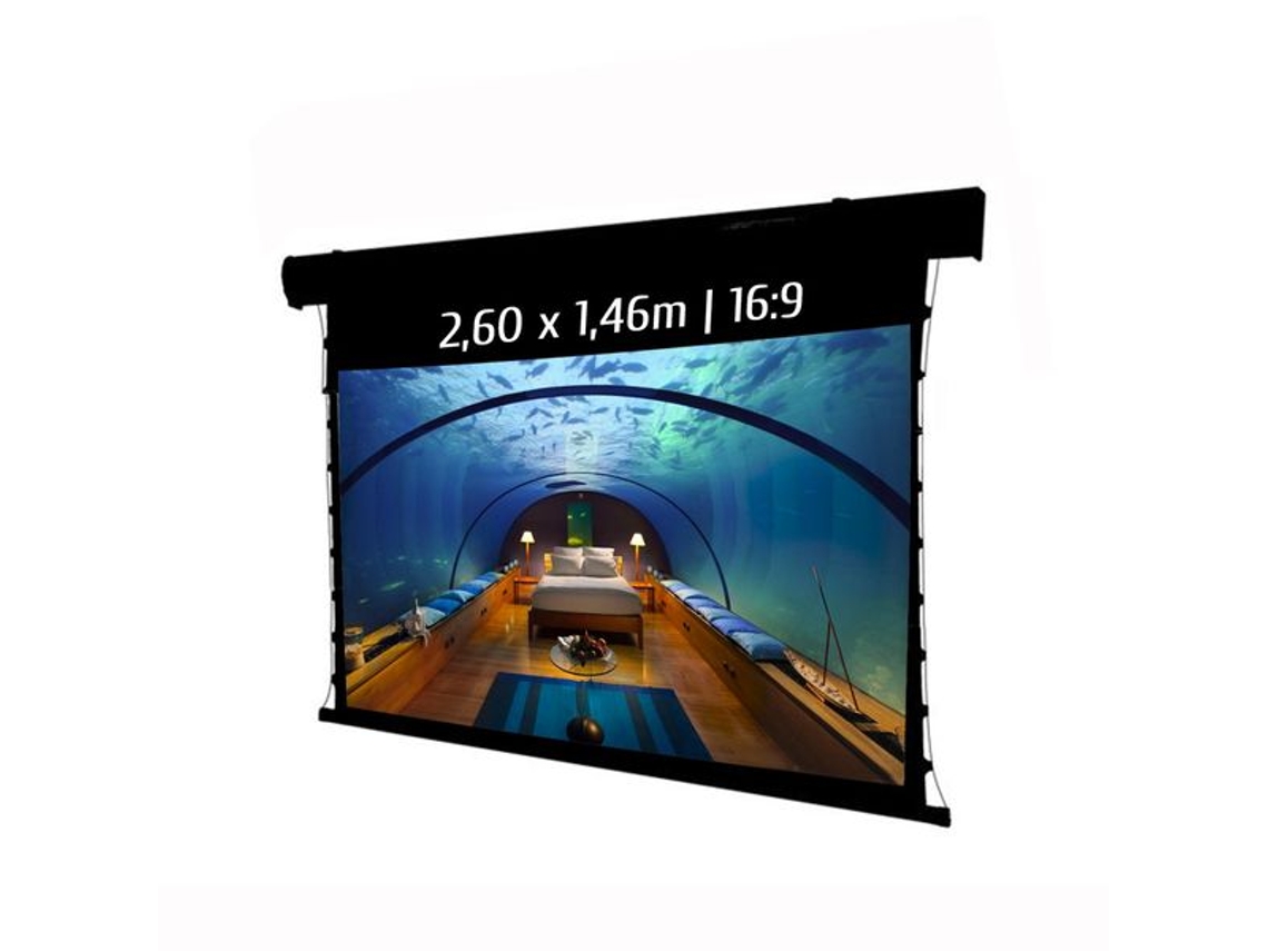 Pantalla de proyección motorizada tensionada 2,60 x 1,46 m, formato 16:9, Wi-Fi, carcasa negra
